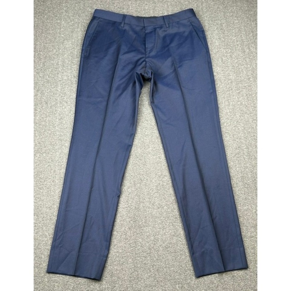 Hugo Boss Mens Navy Blue Flat Front Dress Pants Trousers 32R 33x30.5